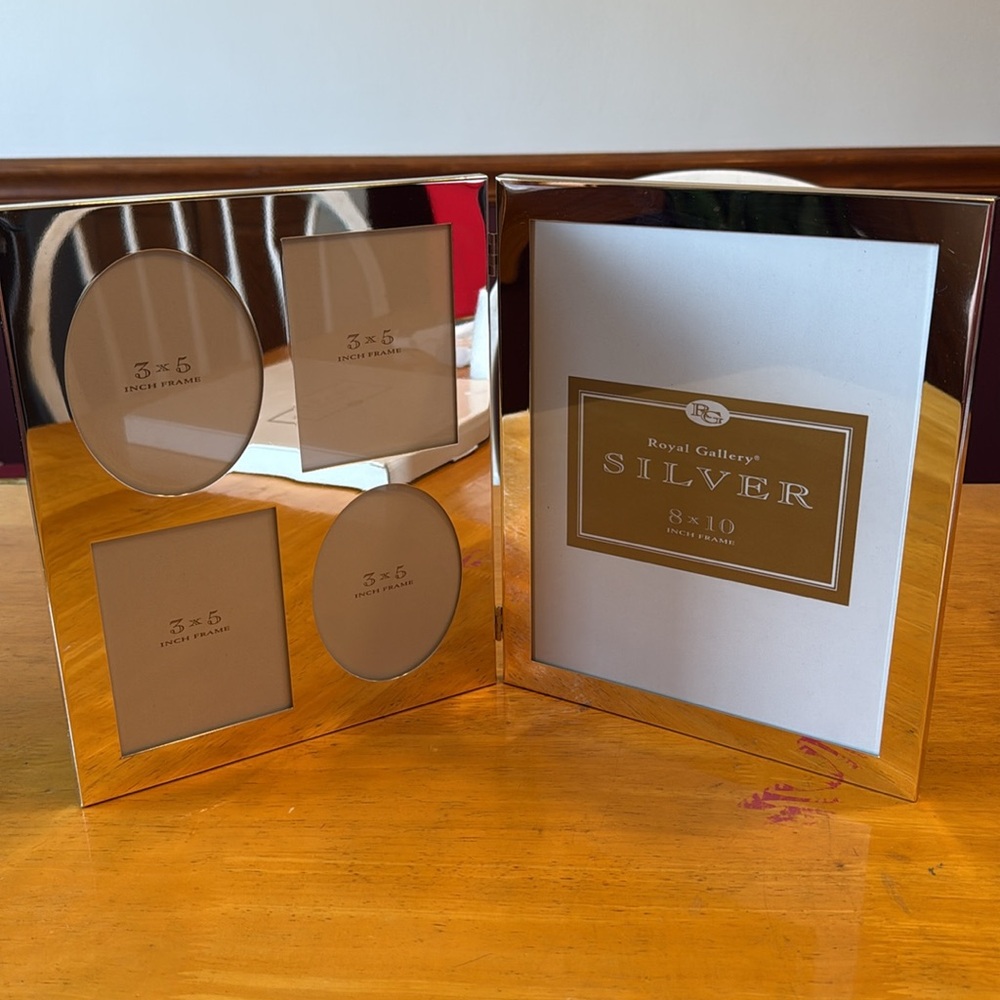 Royal Gallery Silver plated 8x10 multi opening photo frame. New in box.